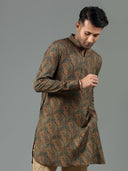 Dark Green Ethnic Print Blended Silk Kurta Set - KORANM