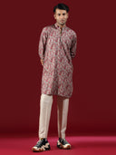 Cherry Pink Ethnic Printed Blended Silk Short Kurta Set - KORANM