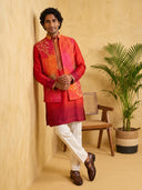 Rani Pink Bandgala Silk Set with Ombre Bandhani Print & Gold Gota Work