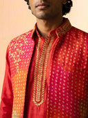 Rani Pink Bandgala Silk Set with Ombre Bandhani Print & Gold Gota Work