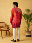 Rani Pink Bandgala Silk Set with Ombre Bandhani Print & Gold Gota Work
