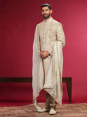 Sherwani Set with Zari Work and Churidar Dupatta.