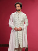Sherwani Set with Hand Highlight and Churidar Dupatta.