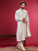 Sherwani Set with Hand Highlight and Churidar Dupatta.