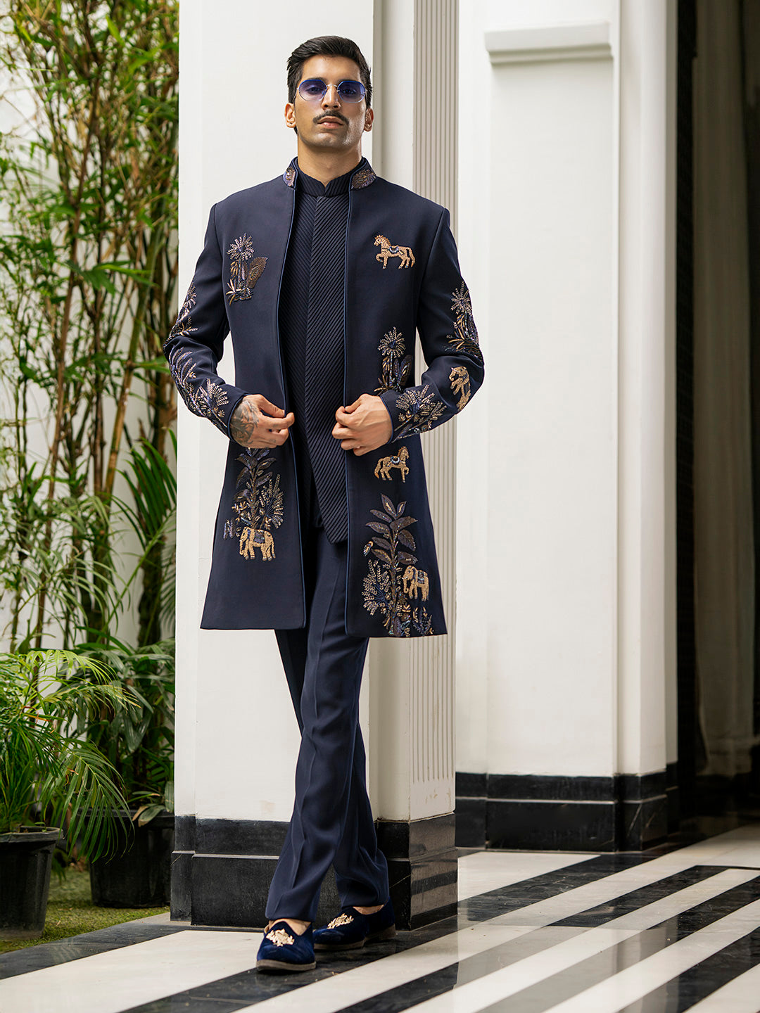 Contemporary Navy Indowestern in Bomario Silk – Where Tradition Meets Modern Edge