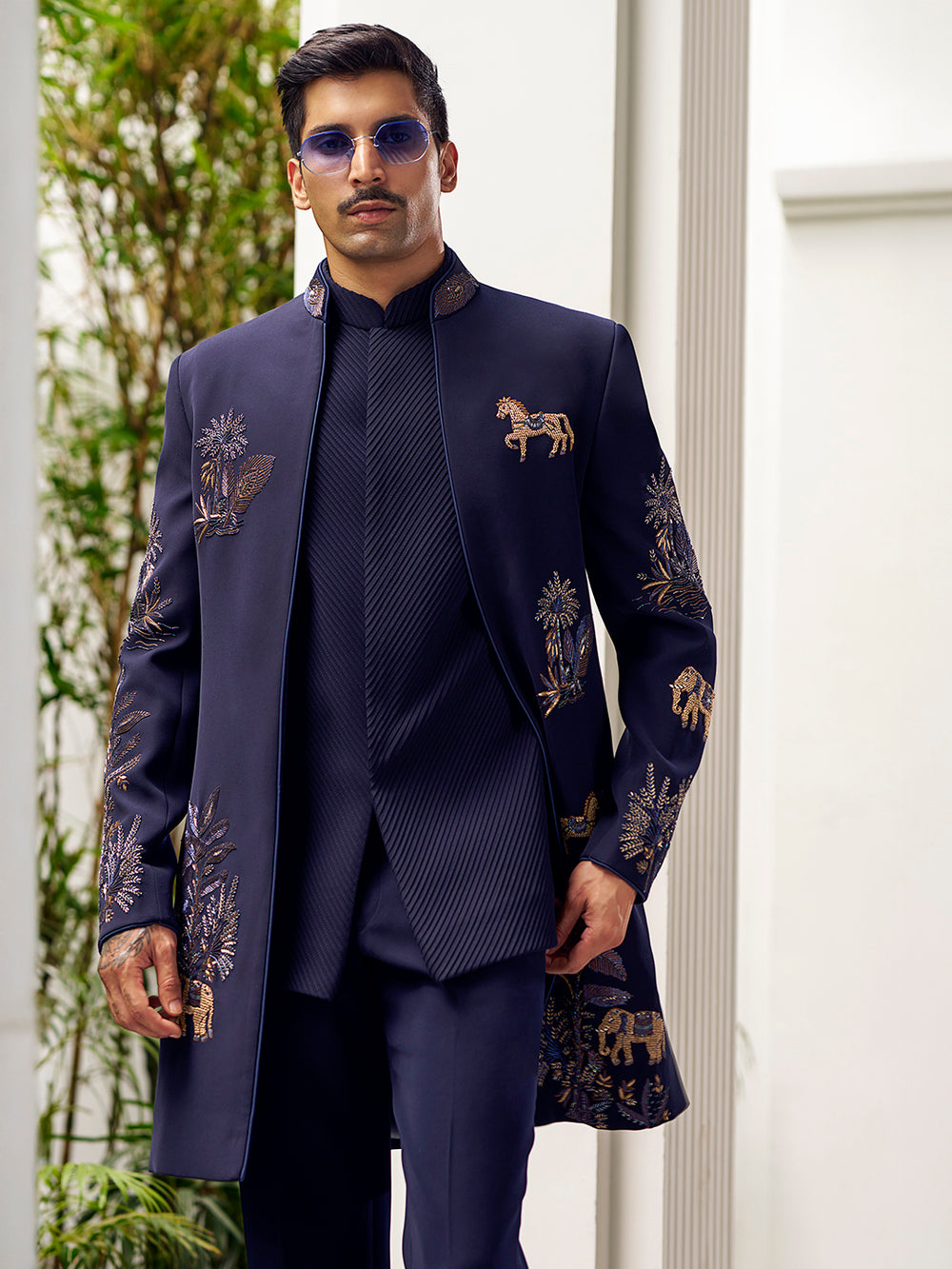 Contemporary Navy Indowestern in Bomario Silk – Where Tradition Meets Modern Edge