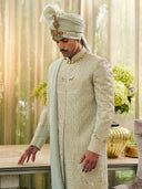 Regal Pista Sherwani in Soft Tissue Silk – Sheer Elegance for Grand Occasions