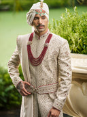 Majestic Light Gold Sherwani in Tissue Silk – Designed for the Modern-Day Royal