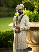 Majestic Gold Sherwani in Tissue Silk – Timeless Grandeur for Celebratory Royalty