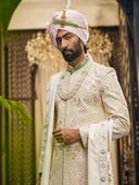 Classic Cream Sherwani in Khadi Silk – Understated Elegance for the Modern Groom