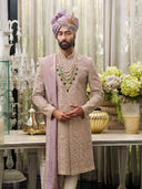 Dull Violet Sherwani in Soft Tissue Silk – Understated Royalty with Modern Charm