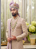 Dull Violet Sherwani in Soft Tissue Silk – Understated Royalty with Modern Charm