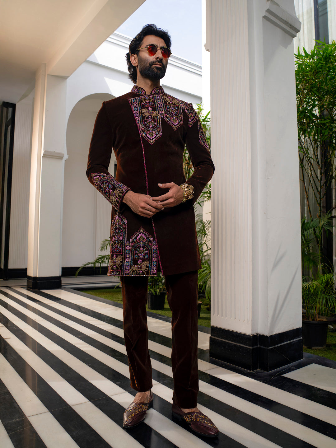 Rich Brown Indowestern in Micro Velvet Silk – Understated Luxury, Redefined