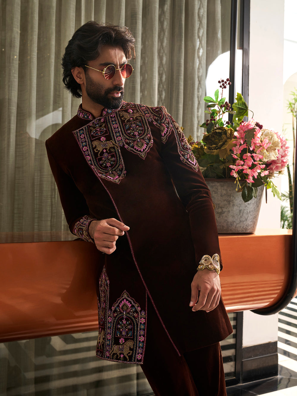 Rich Brown Indowestern in Micro Velvet Silk – Understated Luxury, Redefined