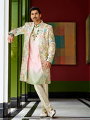 Graceful Cream Indowestern in Anarkali Silk – A Soothing Blend of Tradition and Elegance