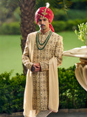 Radiant Gold Sherwani in Tissue Silk – Crafted for Ceremonial Royalty