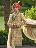 Radiant Gold Sherwani in Tissue Silk – Crafted for Ceremonial Royalty