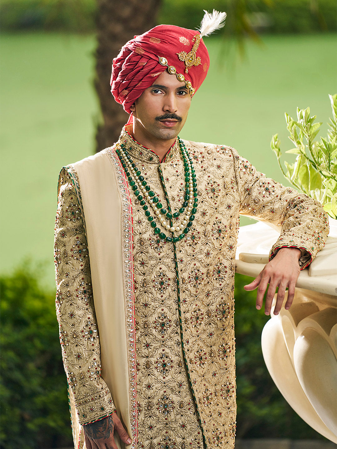 Radiant Gold Sherwani in Tissue Silk – Crafted for Ceremonial Royalty