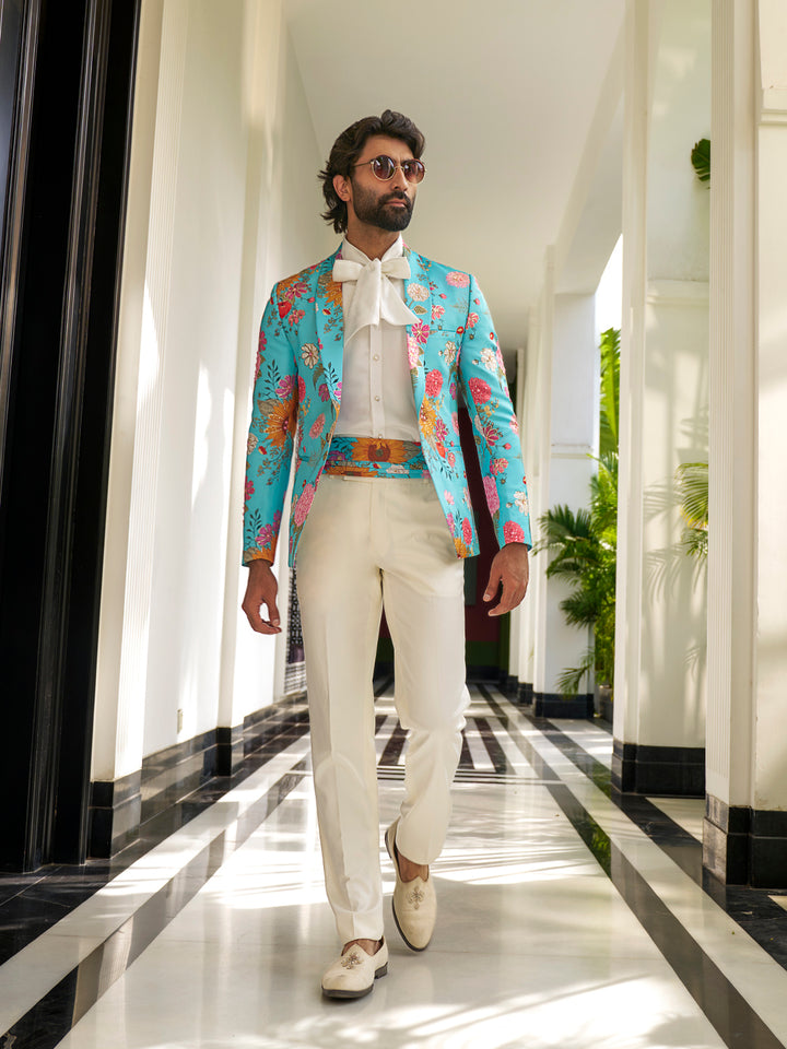 Elegant Aqua Indowestern Suit Set