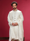 Sherwani Set with Hand Work and Churidar Dupatta.