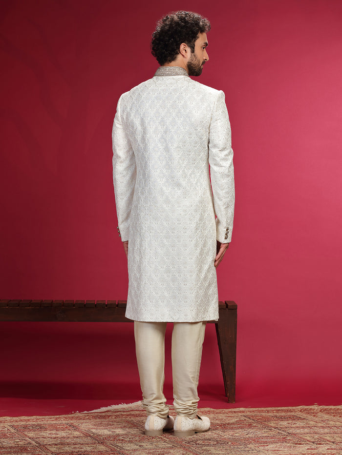 Sherwani Set with Hand Work and Churidar Dupatta.