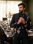 Elevate Your Celebration Look with This Black Prabal Silk Tuxedo Ensemble