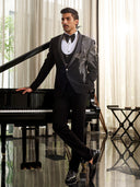 Sleek Black Tuxedo in Traxed Silk – Classic Elegance with Modern Detailing