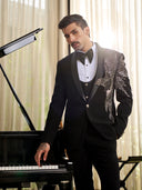 Sleek Black Tuxedo in Traxed Silk – Classic Elegance with Modern Detailing