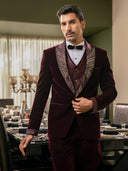 Wine Velvet Tuxedo Suit – A Statement of Regal Sophistication