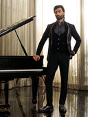 Sophisticated Black Tuxedo suit with Elegant Embroidery