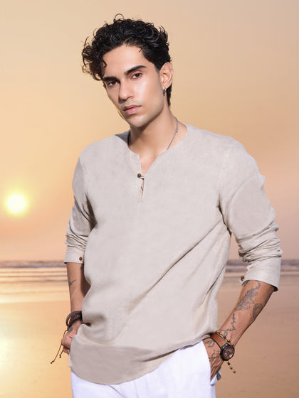 Natural Linen Short Kurta with Full Sleeves