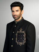 Black Embroidered Matka Silk Sherwani Set – Aditya Roy Kapur Collection