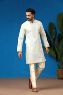 Ivory Jacquard Silk Embroidered Kurta with Antique Aligarhi Pants