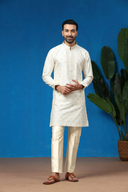 Ivory Jacquard Silk Embroidered Kurta with Antique Aligarhi Pants