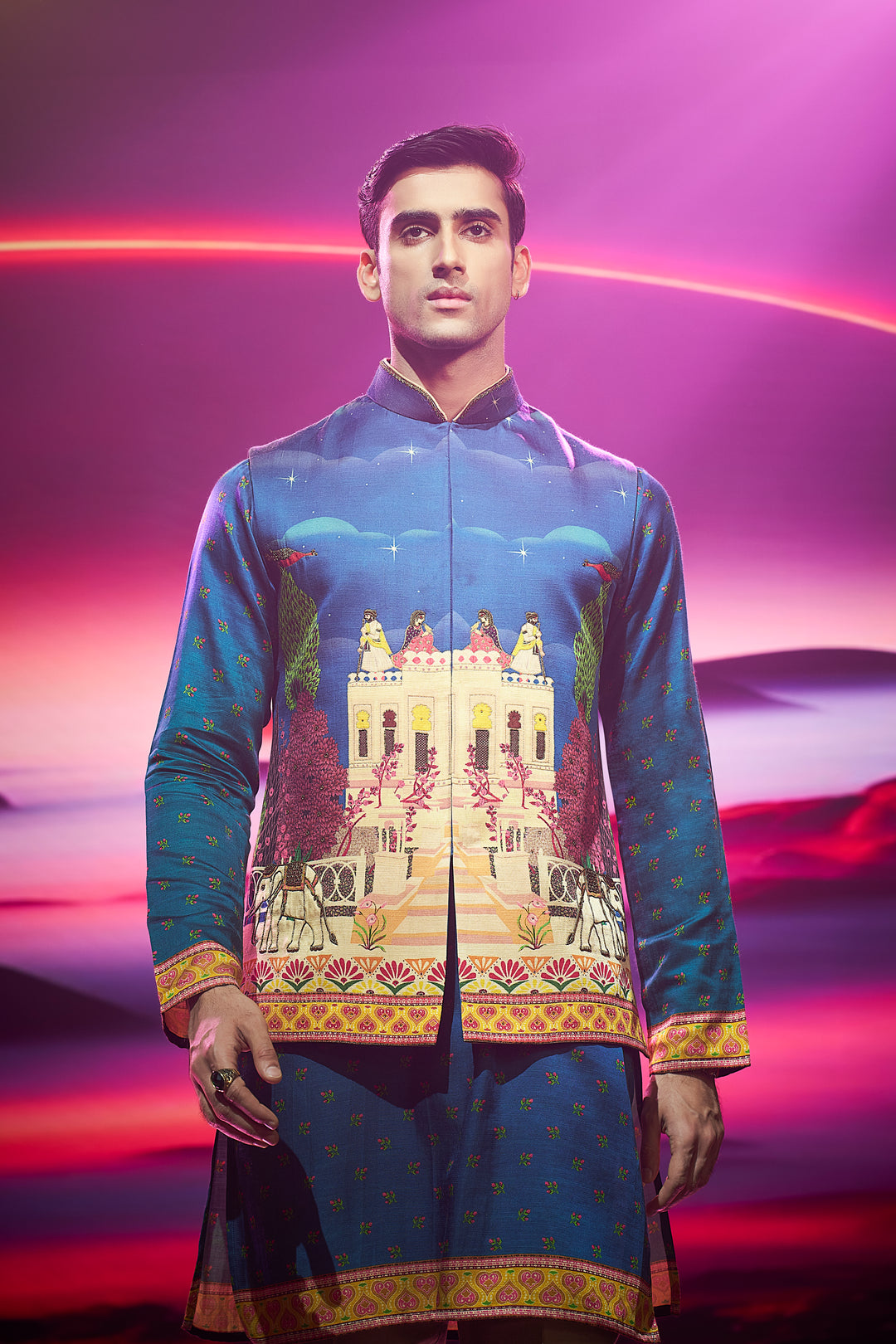 Rama Green Printed kurta jacket Set