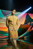 Mustard Silk Floral Embroidery Kurta Jacket Set