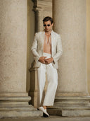 Elegant cream men’s wedding Indo Western attire by KoraNm