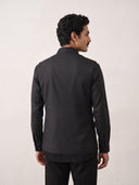 Black Terry Rayon Bandi Shirt with Zari Embroidered Velvet Pocket for Men