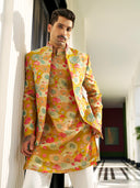 Mustard Indowestern Set with Detailed Print & Embroidery