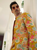 Mustard Indowestern Set with Detailed Print & Embroidery