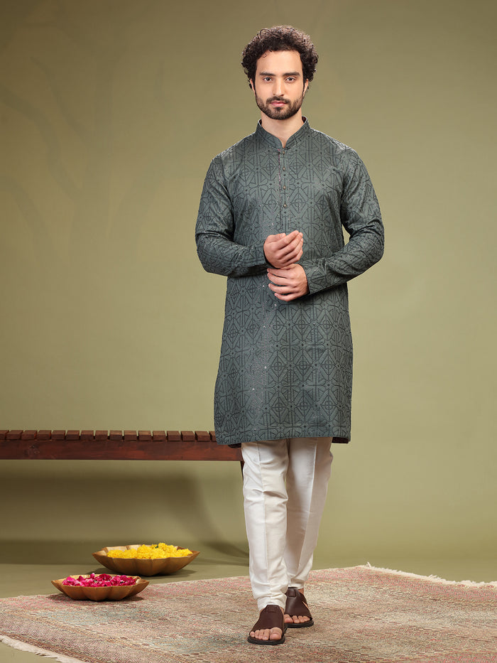 Grey Kurta with sequence work and Aligadi pants