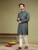 Grey Kurta with sequence work and Aligadi pants. - KORANM