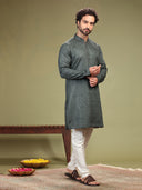 Grey Kurta with sequence work and Aligadi pants. - KORANM
