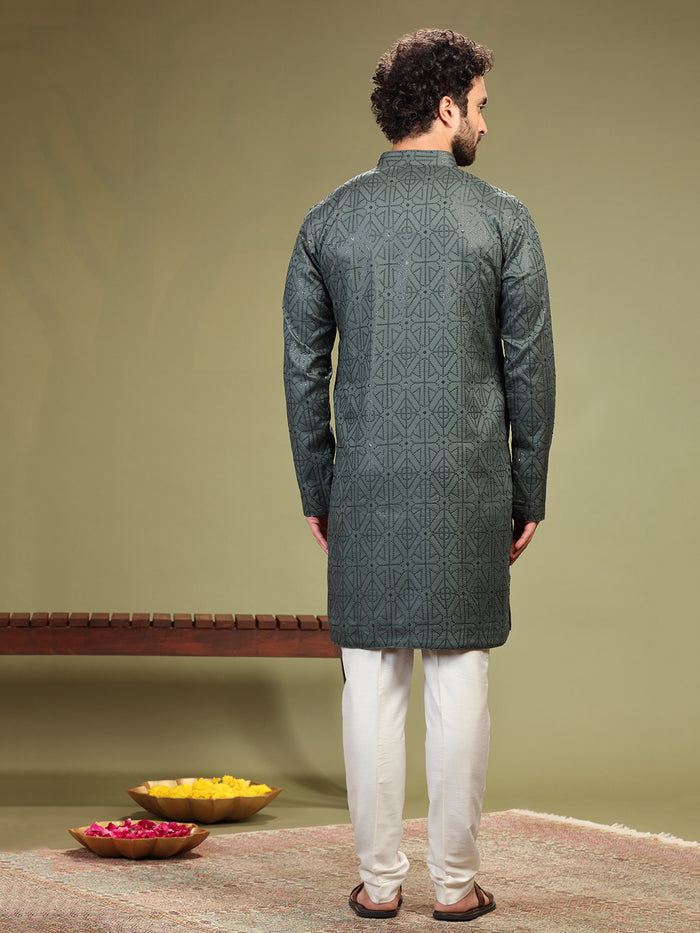 Grey Kurta with sequence work and Aligadi pants. - KORANM