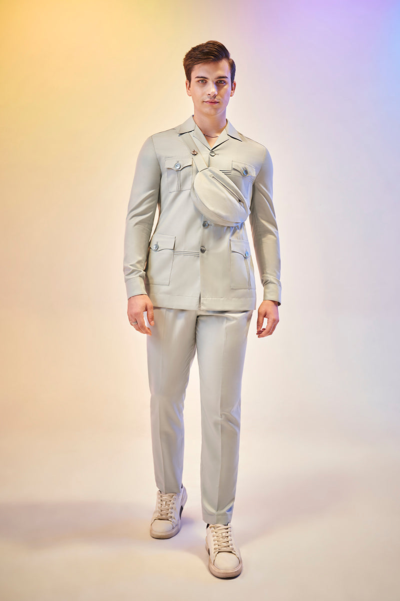 Powder Mint Indo Western Safari Set