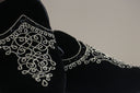 Black Velvet Embroidered Loafers with Intricate Metallic Detailing for Men