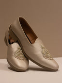 Tussar Leather Hand-Embroidered Loafers with Intricate Paisley Detailing for Men