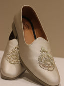 Tussar Leather Hand-Embroidered Loafers with Intricate Paisley Detailing for Men