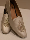 Tussar Leather Hand-Embroidered Loafers with Intricate Paisley Detailing for Men