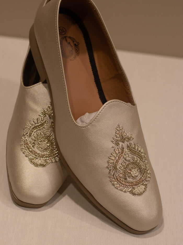 Tussar Leather Hand-Embroidered Loafers with Intricate Paisley Detailing for Men
